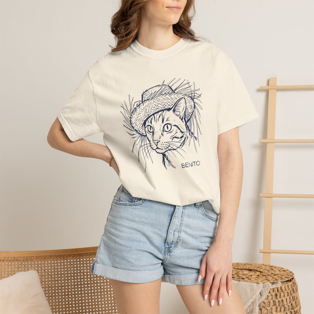 Benito Cat Proudly Wearing Classic Puerto Rican Straw Hat T-Shirt