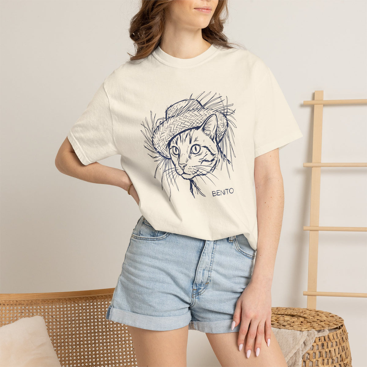 Benito Cat Proudly Wearing Classic Puerto Rican Straw Hat T-Shirt