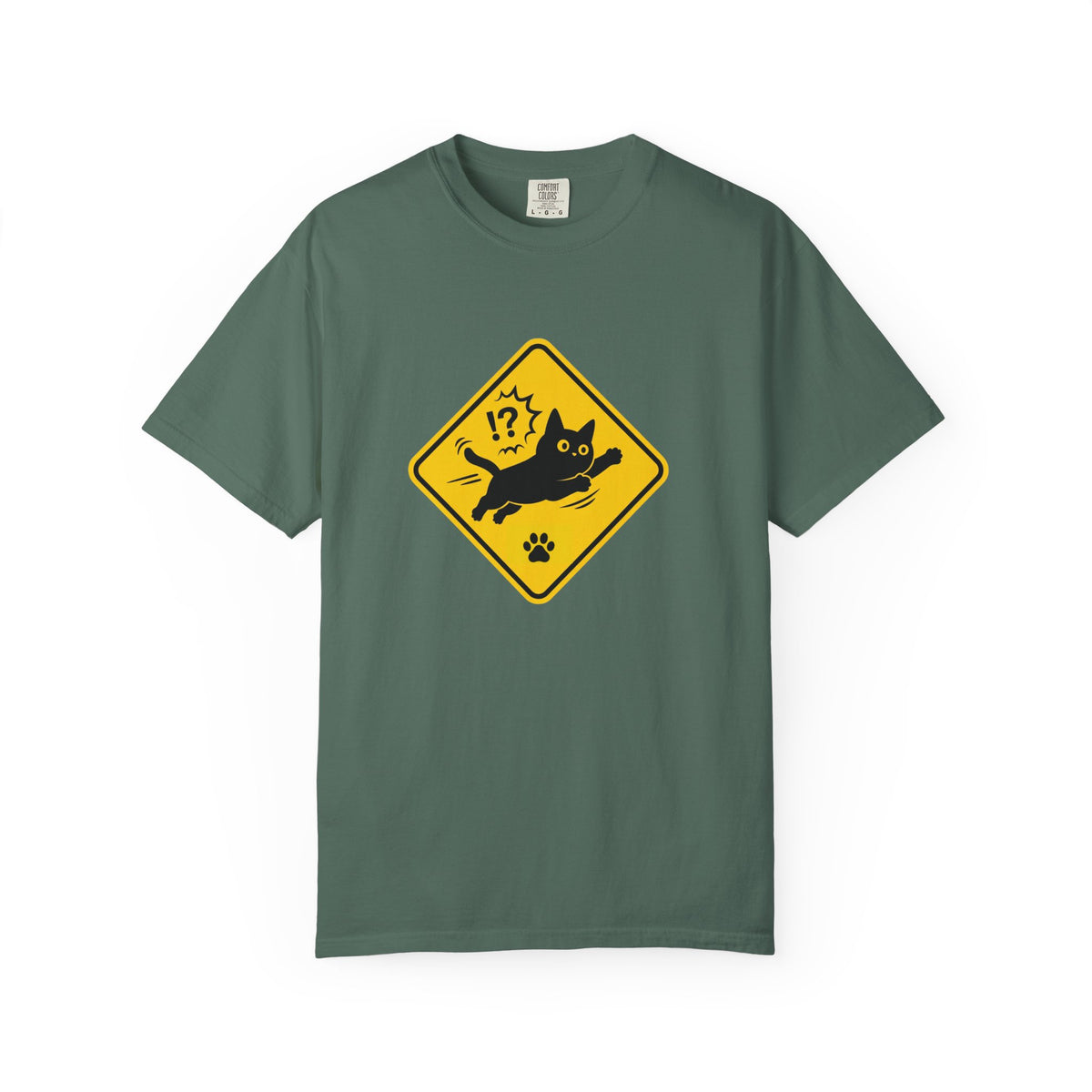 Cat Crossing Warning T-Shirt — Cute Black Cat Paw Sign Tee