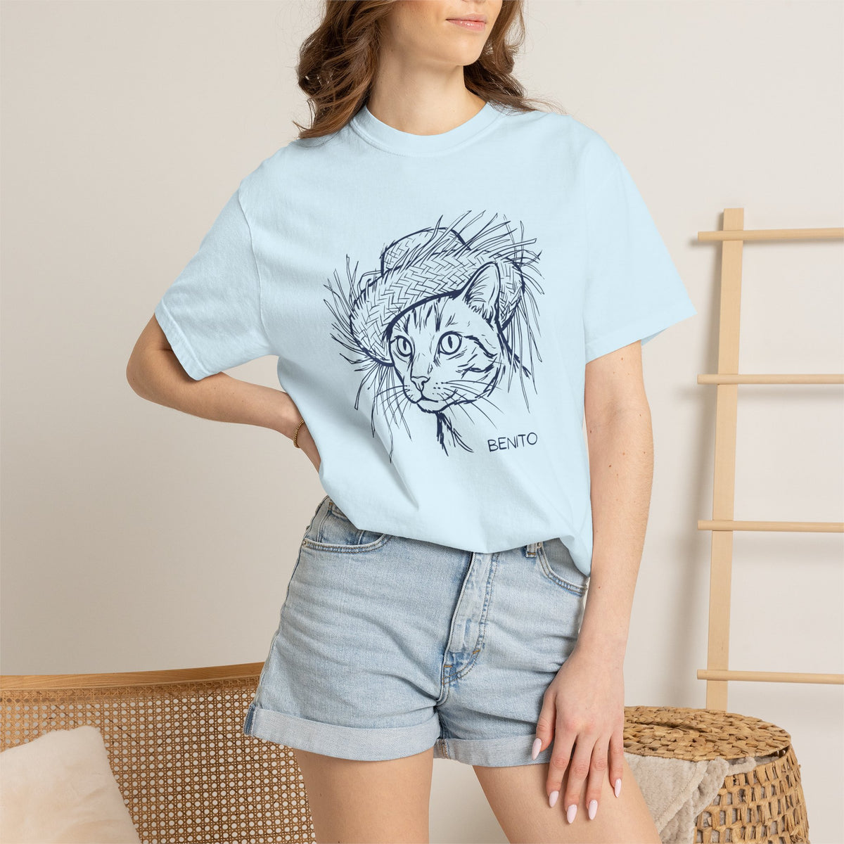 Benito Cat Proudly Wearing Classic Puerto Rican Straw Hat T-Shirt