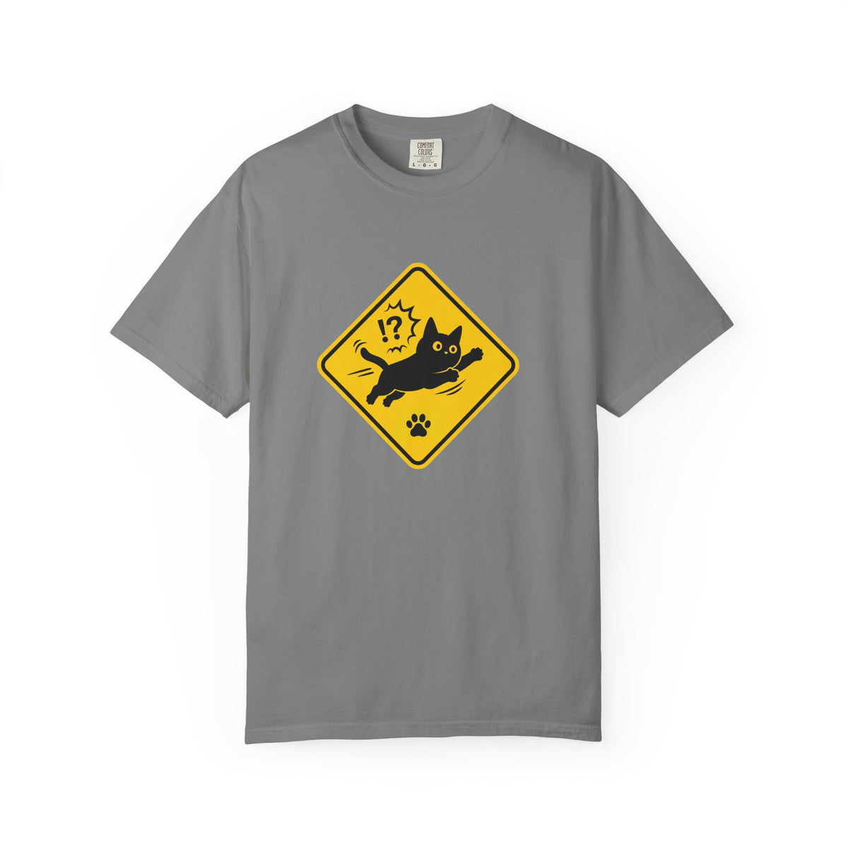 Cat Crossing Warning T-Shirt — Cute Black Cat Paw Sign Tee