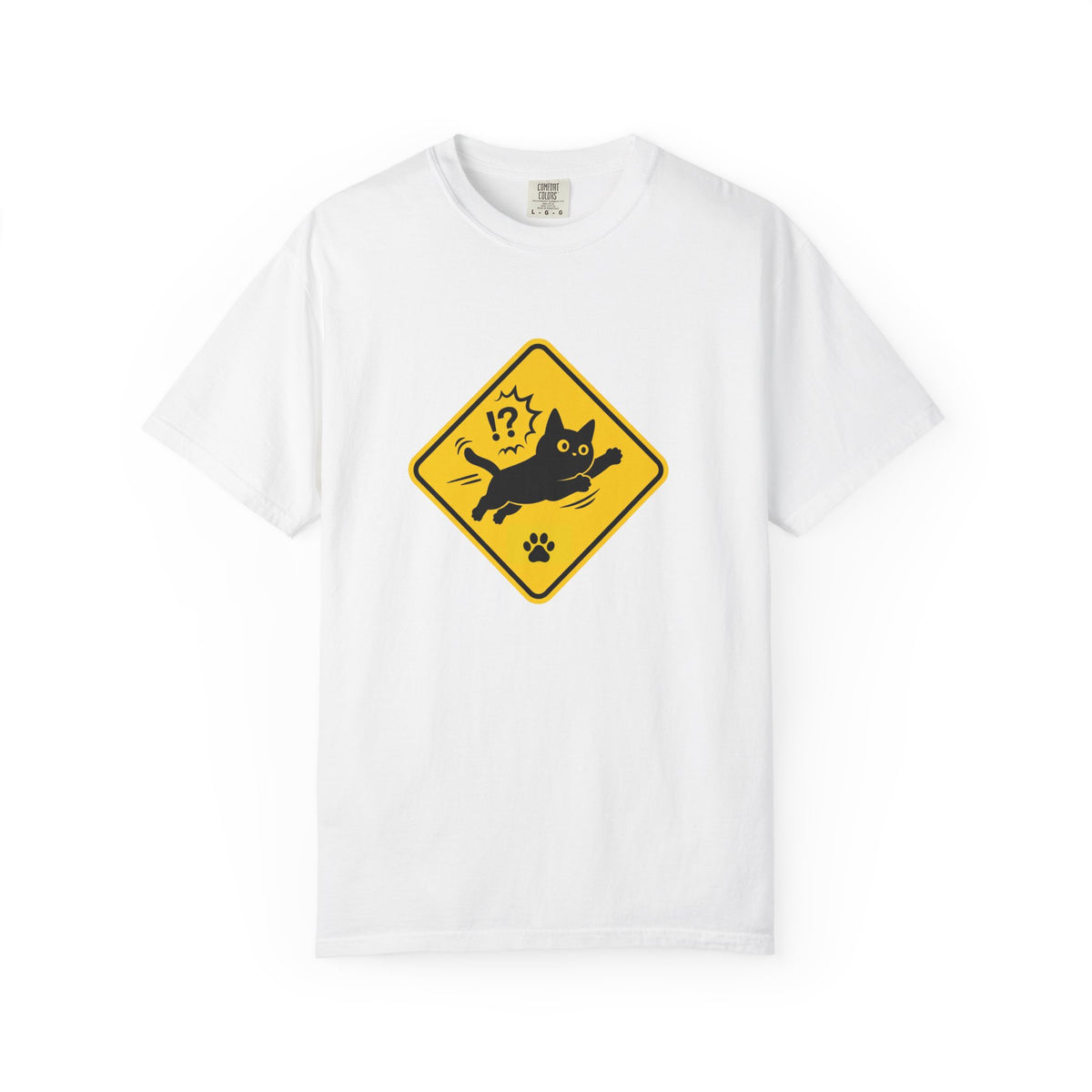 Cat Crossing Warning T-Shirt — Cute Black Cat Paw Sign Tee