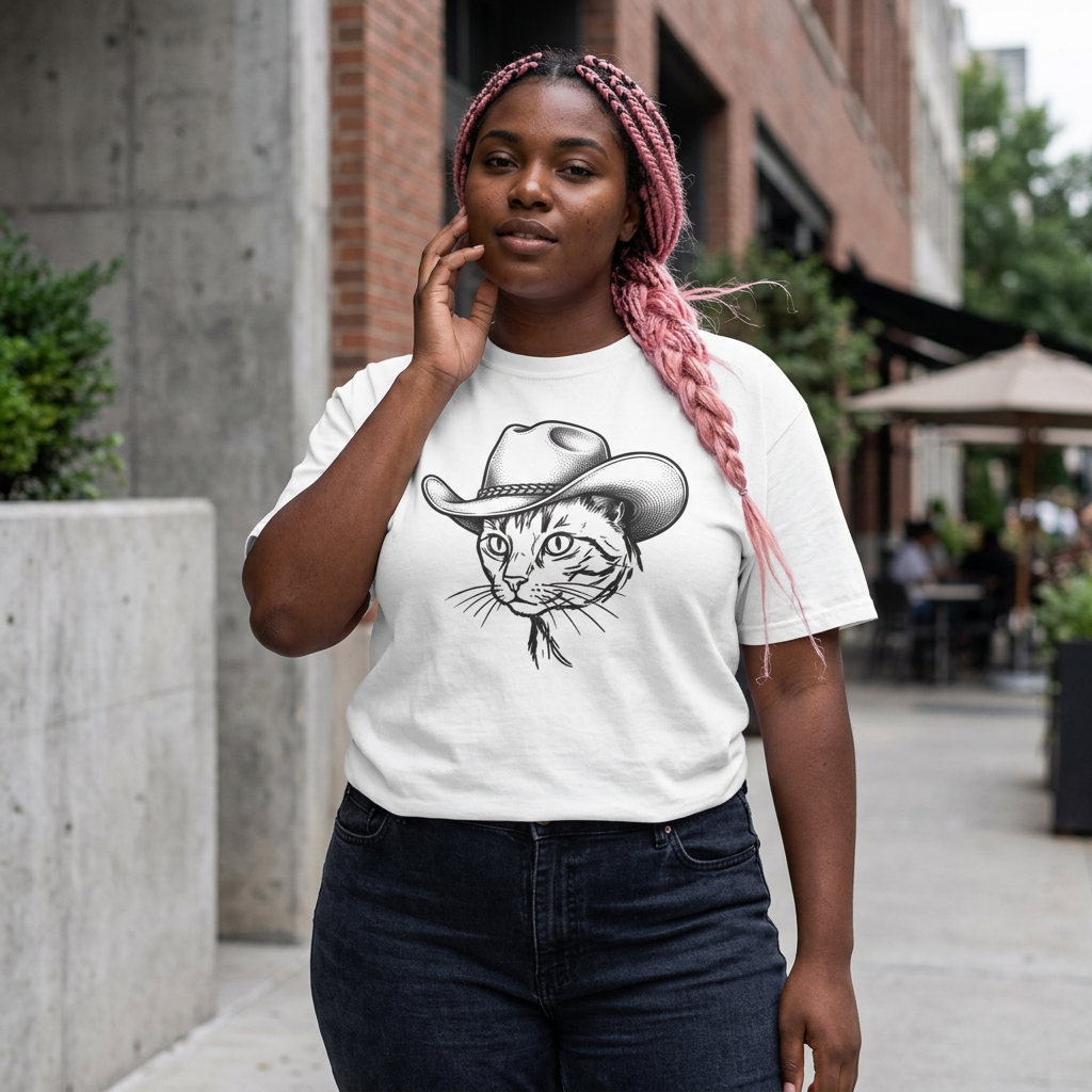 Cowboy Cat T-Shirt — Western Cat Illustration Tee