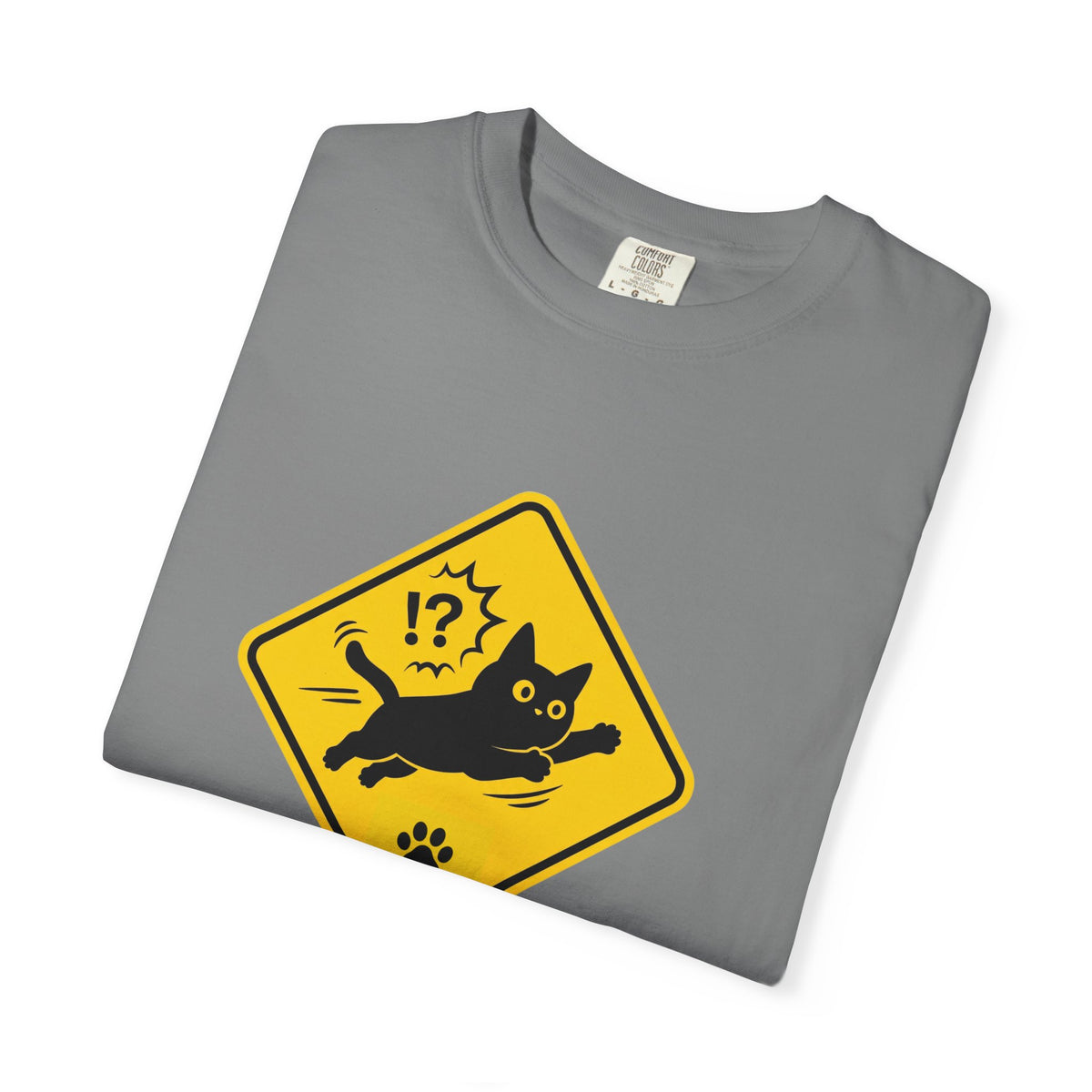 Cat Crossing Warning T-Shirt — Cute Black Cat Paw Sign Tee