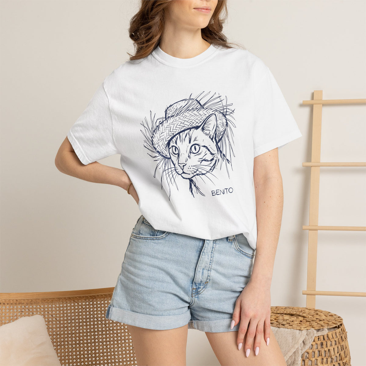 Benito Cat Proudly Wearing Classic Puerto Rican Straw Hat T-Shirt